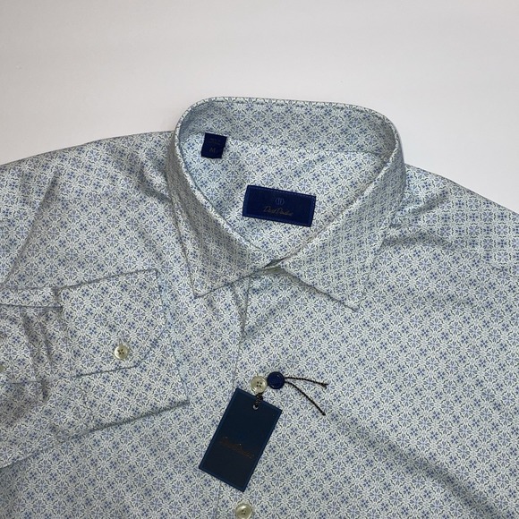 David Donahue Other - NEW David Donahue Dress Shirt Mens Medium Barrel Cuff Blue Geometric AOP Cotton